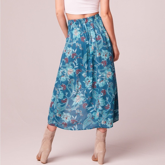 Band of the free CELENE TEAL FLORAL LAYERED MIDI SKIRT - Picture 5 of 11